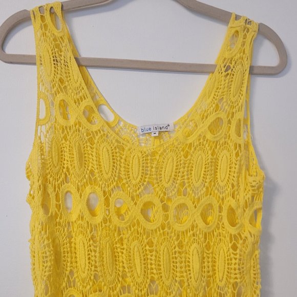 ❣️HP❣️ Blue Island women's yellow crochet fringe swim cover up size: M - Picture 5 of 5